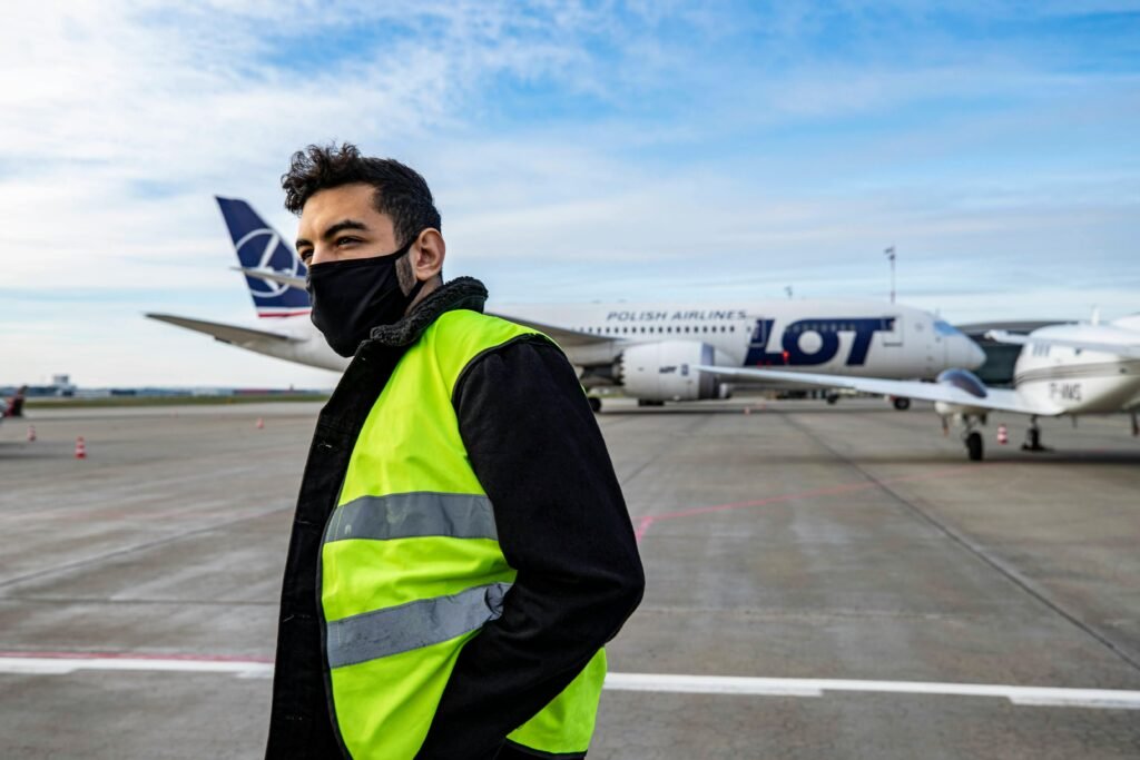 ground staff young man on the tarmac
