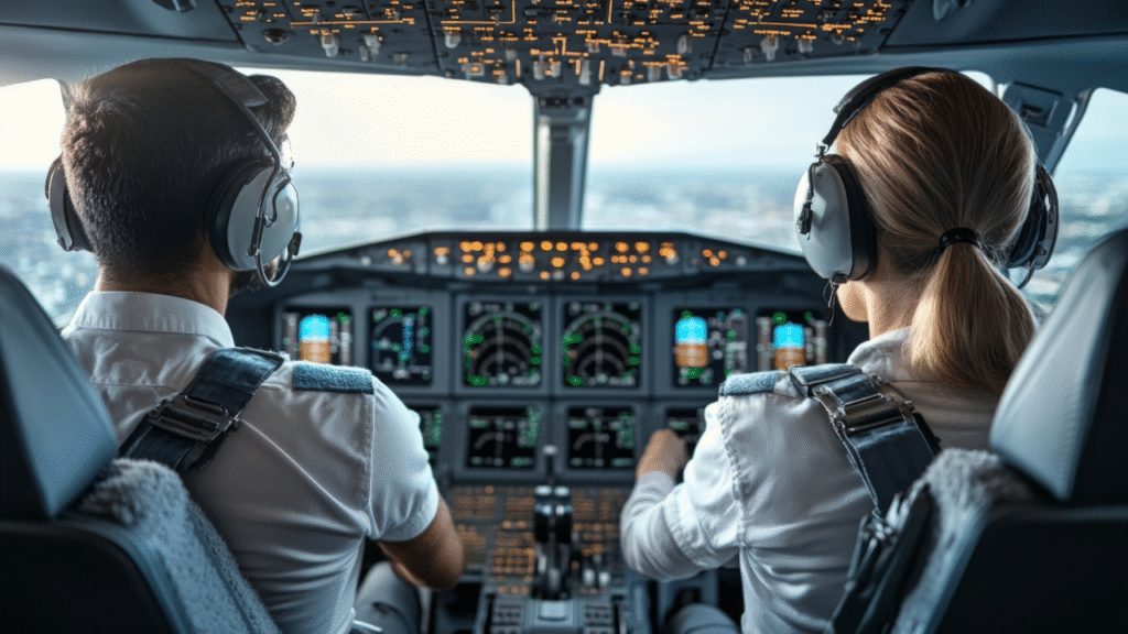 man and woman pilots flying