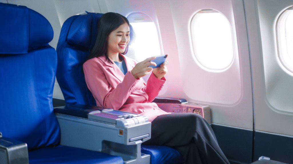 Assistente di volo viaggiando nei suoi giorni off