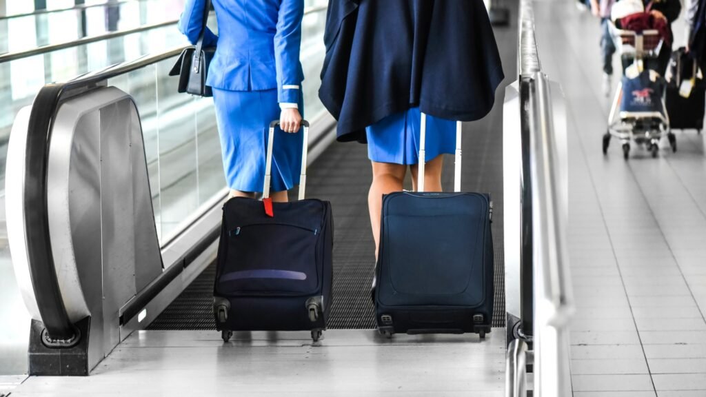 Cabin Crew off duty walking thought the airport