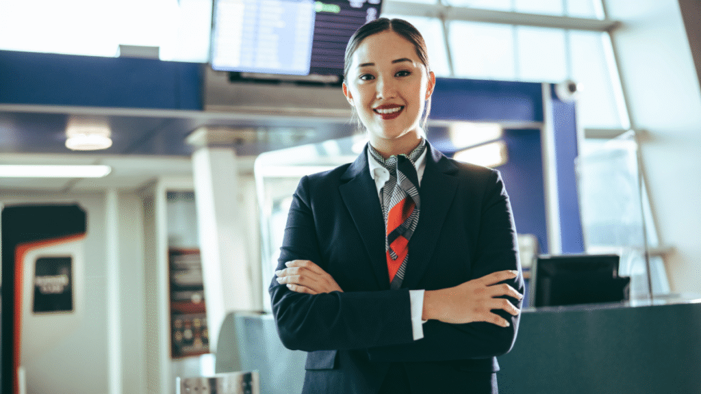 Hostess di volo - preparazione prima dell'imbarco volo