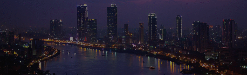 City by night view from airplane