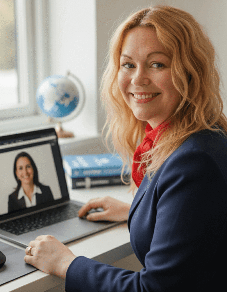Flight Attendant smiling during a Call