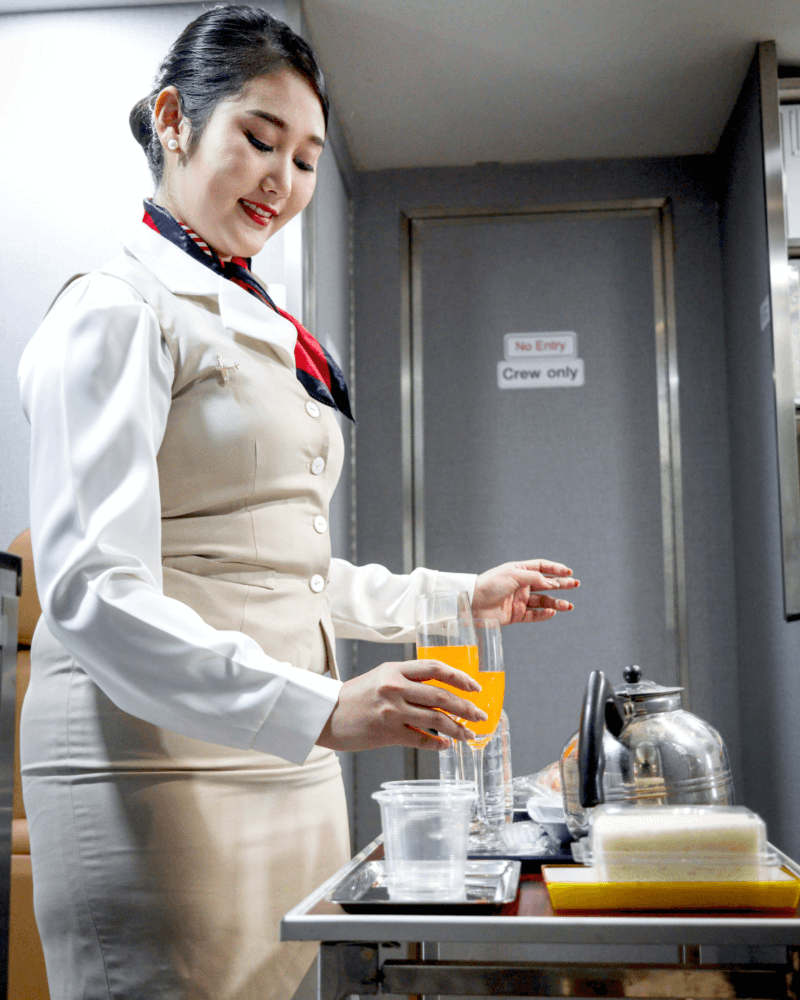 Flight Attendant preparing the flight
