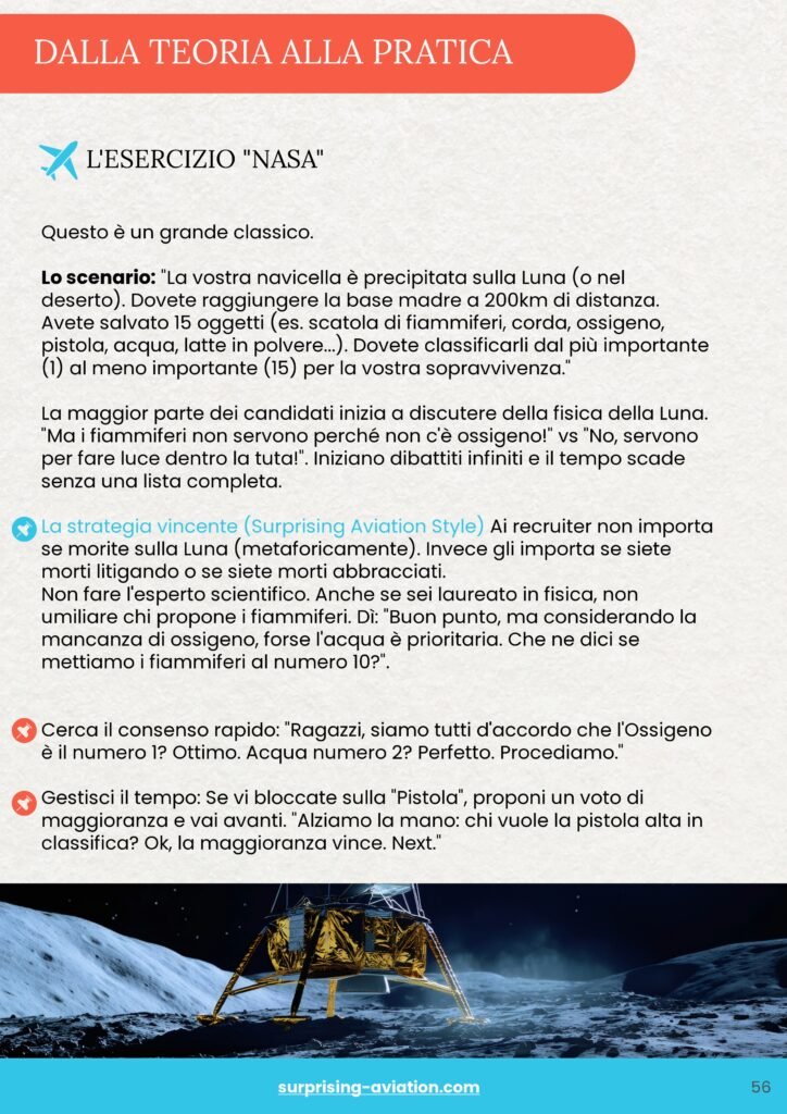 Colloquio di Gruppo per diventare assistenti di volo - esercizio NASA