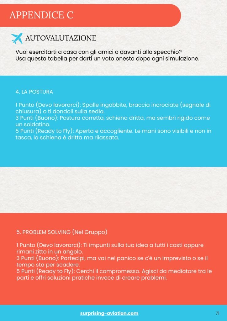 Colloquio di Gruppo per diventare assistenti di volo - Autovalutazione