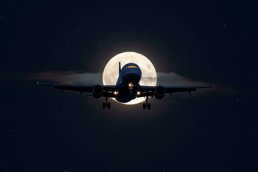 Airplane flying in the middle of the night