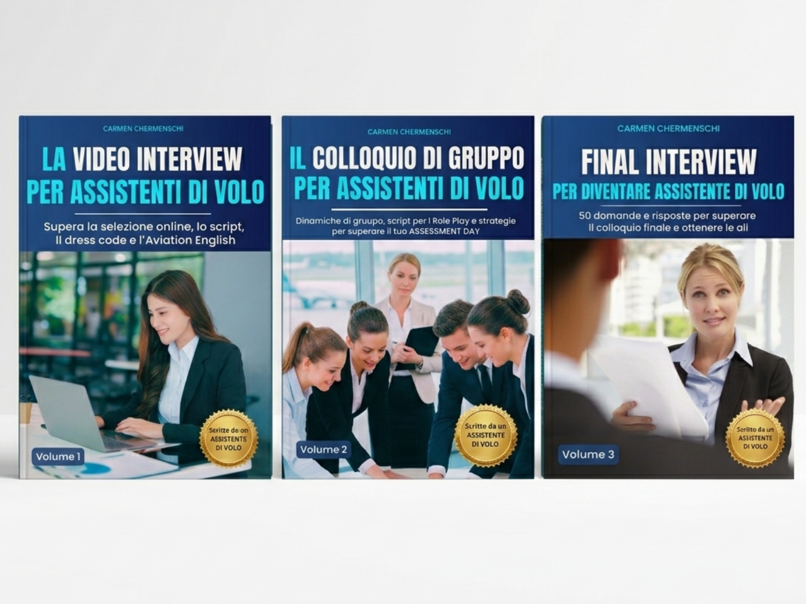 I tre volumi della trilogia sulle selezioni per assistenti di volo di Carmen Chermenschi