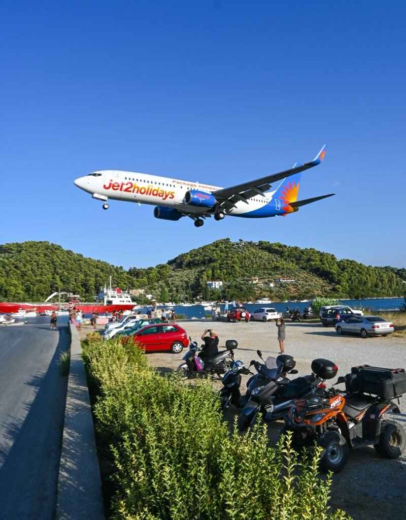 Jet2holidays flight landing at a holiday destination, where Jet2 cabin crew fly out and back in a day